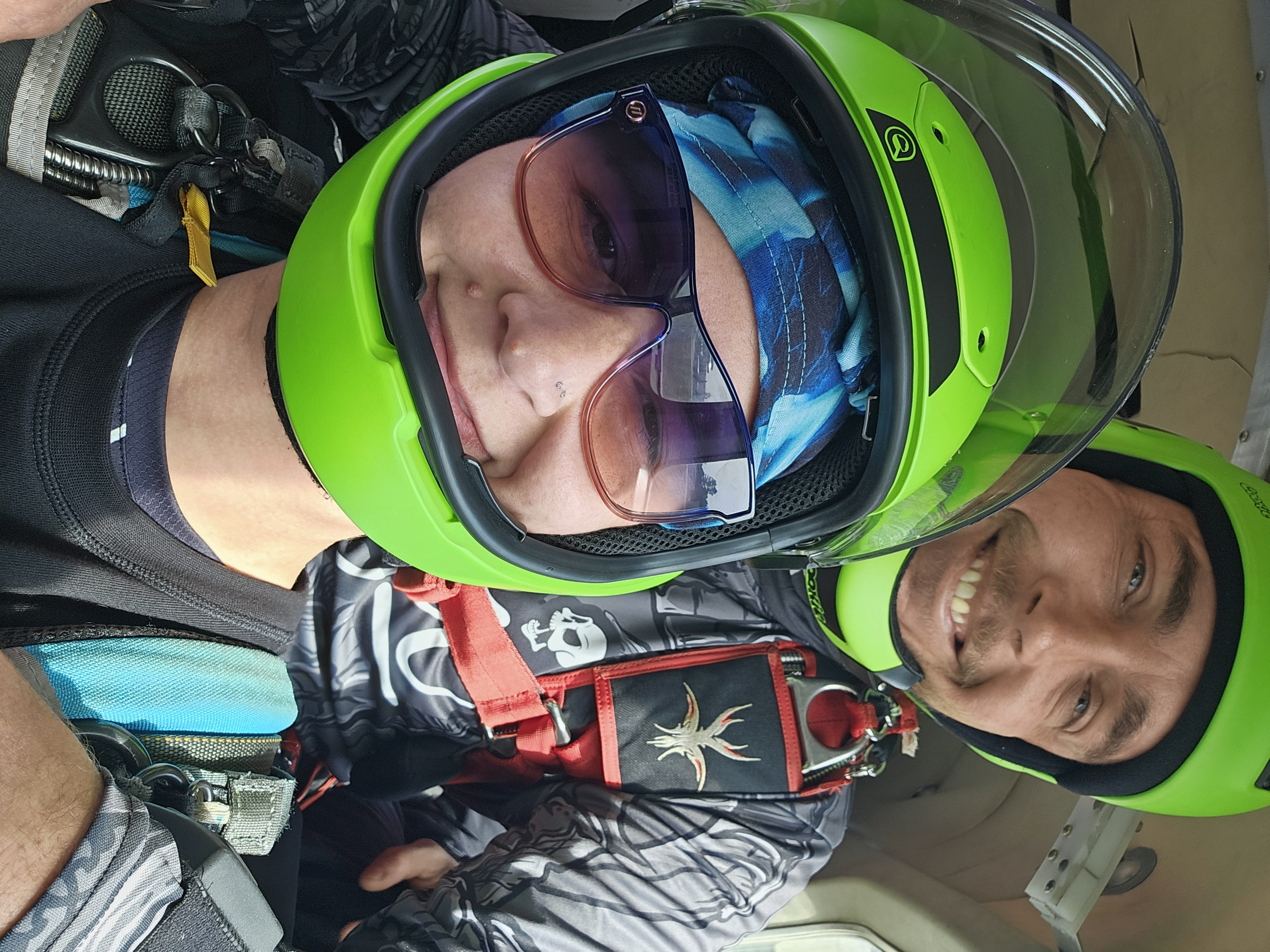 Felecia aboard a skydiving aircraft
